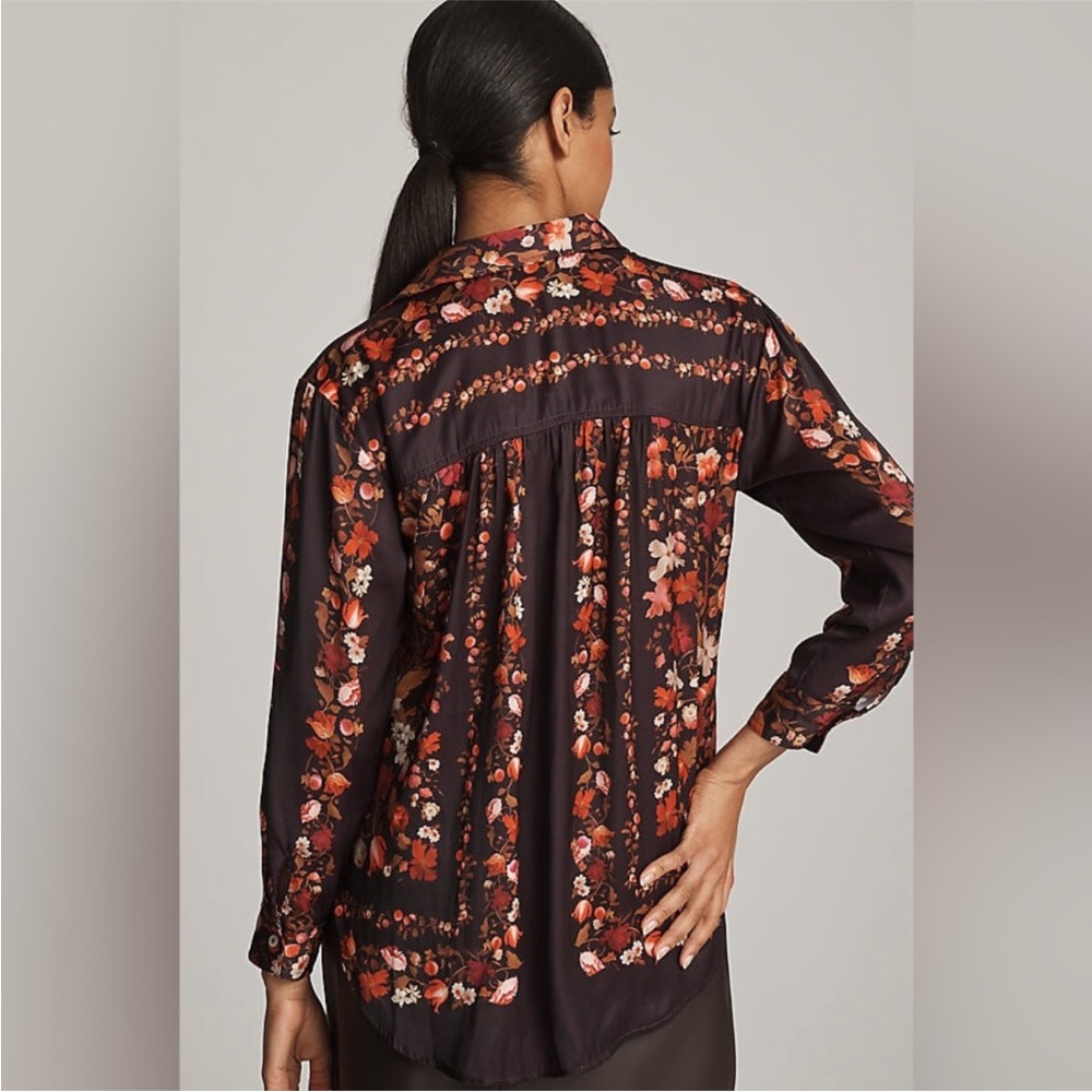 Anthropologie Black Floral Button-Down Shirt - Picture 3 of 7